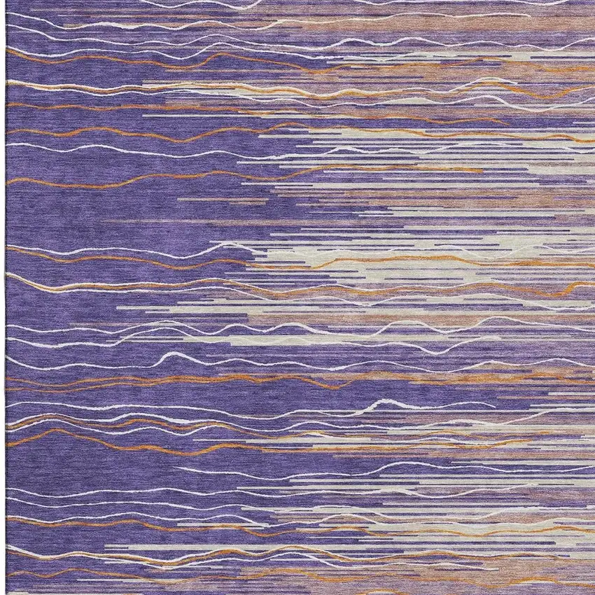 Purple Orange And Ivory Striped Washable Area Rug With UV Protection Photo 4