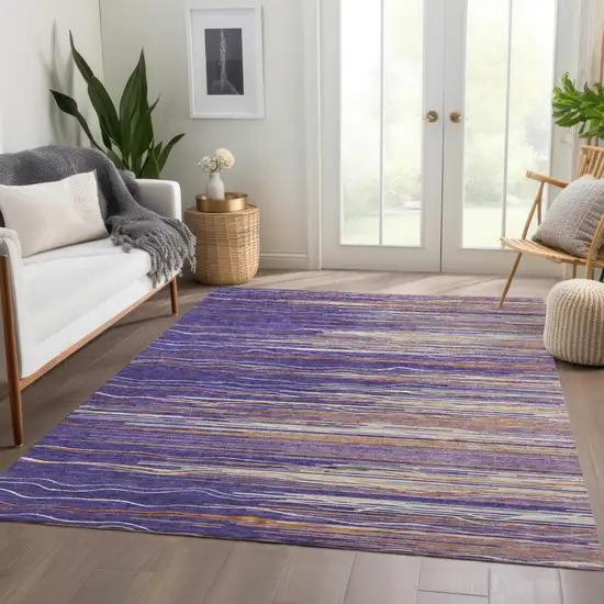 Purple Orange And Ivory Striped Washable Area Rug With UV Protection Photo 5