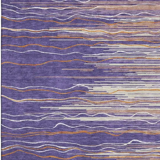 Purple Orange And Ivory Striped Washable Area Rug With UV Protection Photo 2