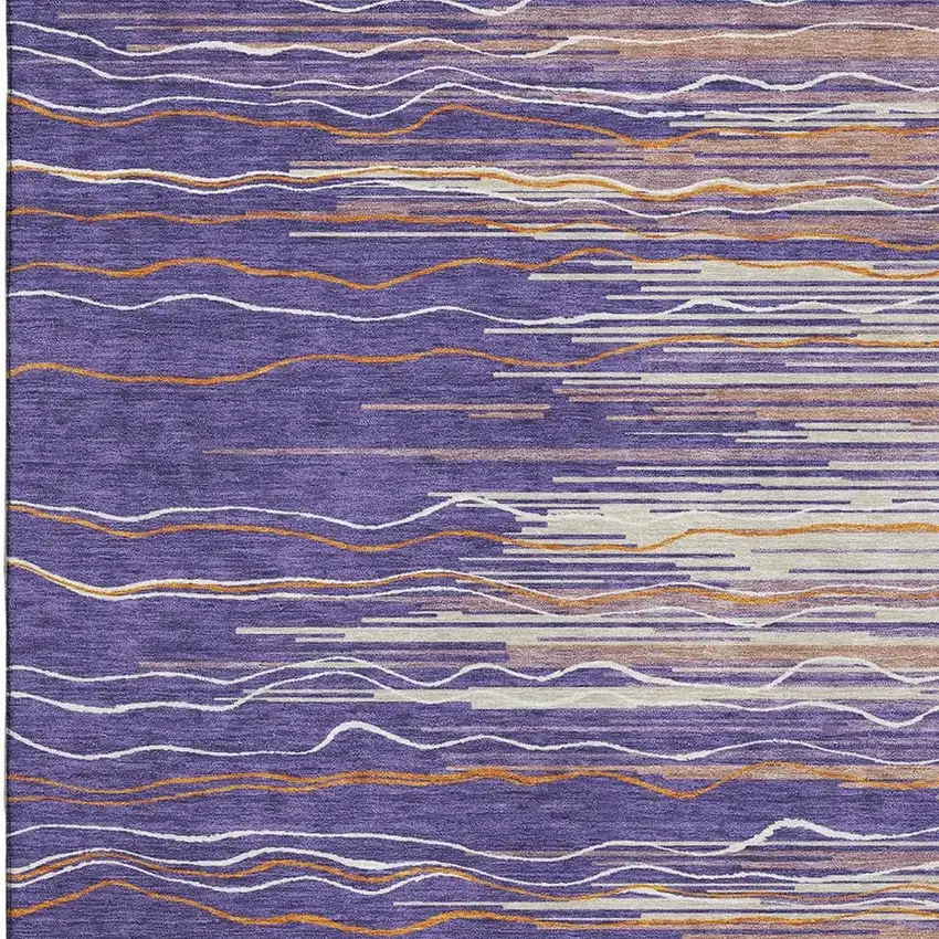 Purple Orange And Ivory Striped Washable Area Rug With UV Protection Photo 2