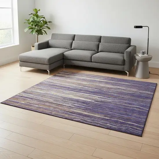 Purple Orange And Ivory Striped Washable Area Rug With UV Protection Photo 2