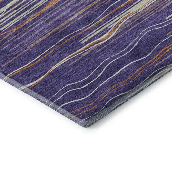 Purple Orange And Ivory Striped Washable Area Rug With UV Protection Photo 7