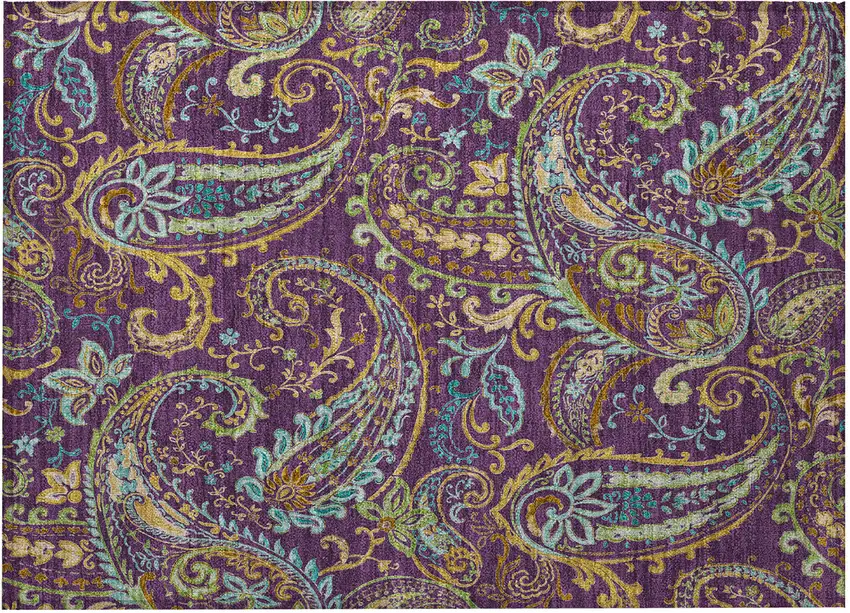 Purple Paisley Washable Non Skid Indoor Outdoor Area Rug Photo 4