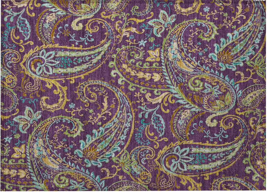 Purple Paisley Washable Non Skid Indoor Outdoor Area Rug Photo 4