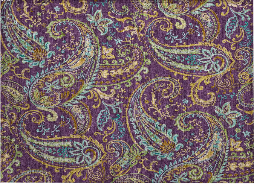 Purple Paisley Washable Non Skid Indoor Outdoor Area Rug Photo 2
