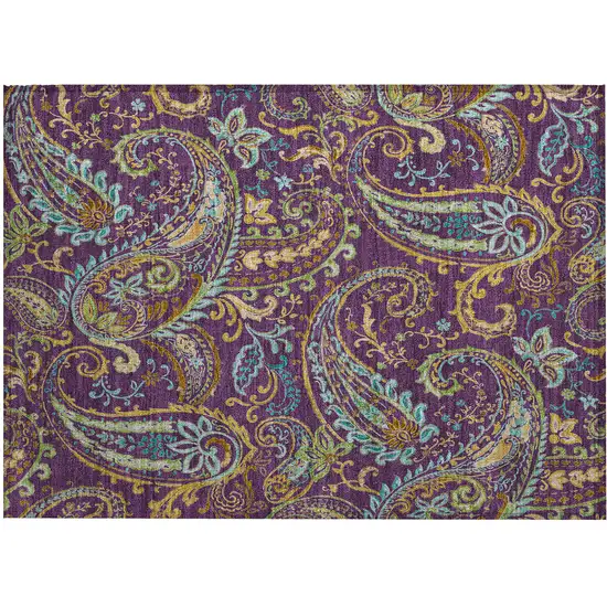 Purple Paisley Washable Non Skid Indoor Outdoor Area Rug Photo 2