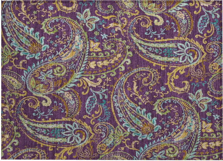 Purple Paisley Washable Non Skid Indoor Outdoor Area Rug Photo 2
