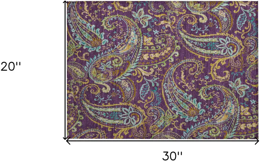 Purple Paisley Washable Non Skid Indoor Outdoor Area Rug Photo 3