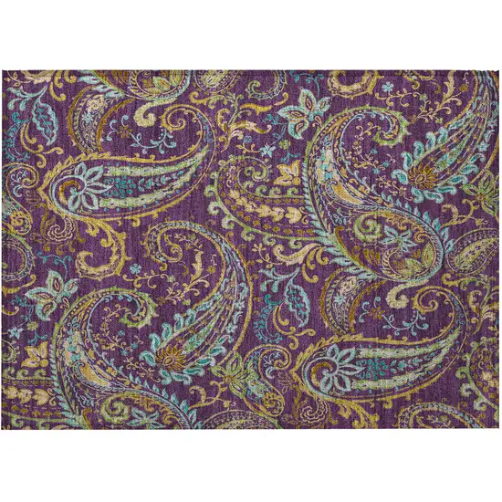 Purple Paisley Washable Non Skid Indoor Outdoor Area Rug Photo 5