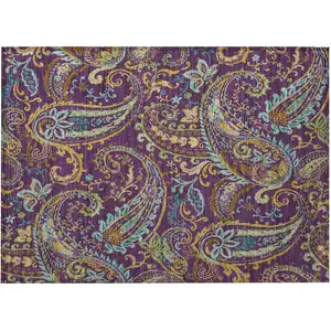 Photo of Purple Paisley Washable Non Skid Indoor Outdoor Area Rug