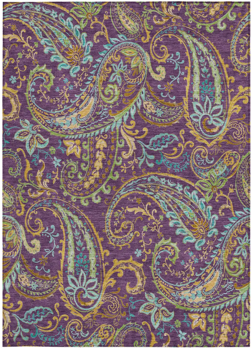 Purple Paisley Washable Non Skid Indoor Outdoor Area Rug Photo 3