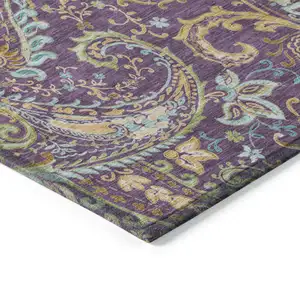 Photo of Purple Paisley Washable Non Skid Indoor Outdoor Area Rug