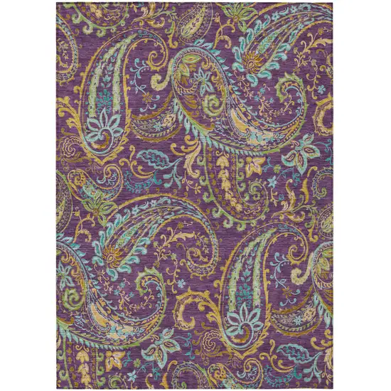 Purple Turquoise and Gold Paisley Washable Non Skid Indoor Outdoor Area Rug Photo 2