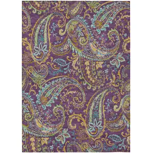 Photo of Purple Paisley Washable Non Skid Indoor Outdoor Area Rug