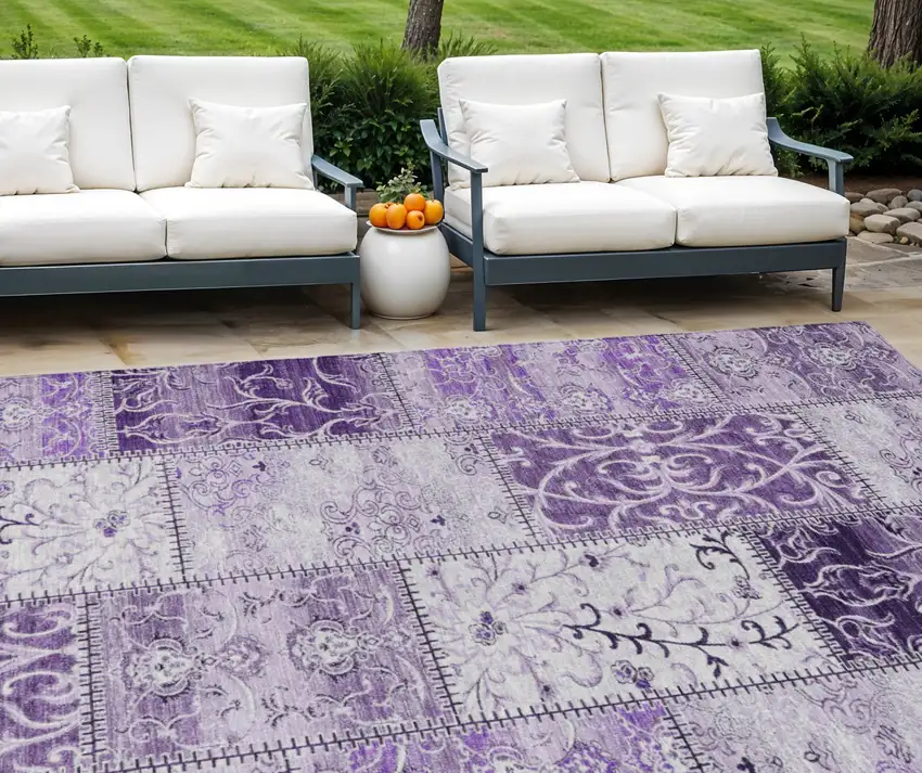 Purple Patchwork Washable Non Skid Area Rug With UV Protection Photo 1