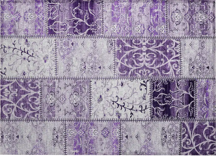 Purple Patchwork Washable Non Skid Indoor Outdoor Area Rug Photo 2