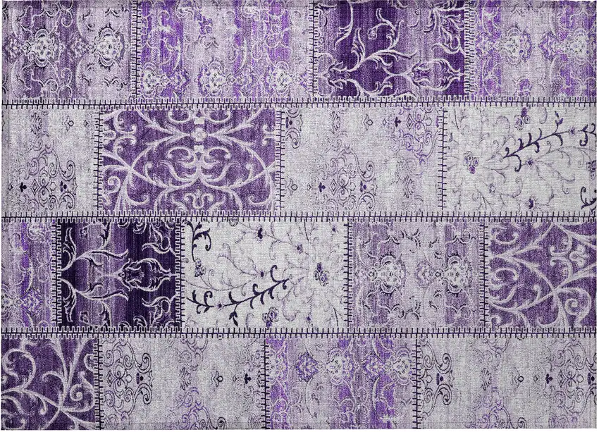 Purple Patchwork Washable Non Skid Indoor Outdoor Area Rug Photo 4