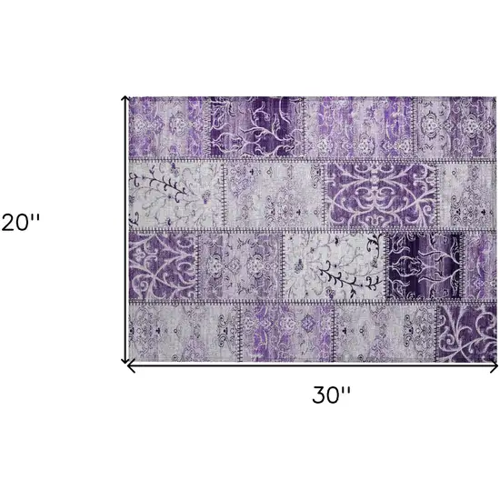 Purple Patchwork Washable Non Skid Indoor Outdoor Area Rug Photo 3