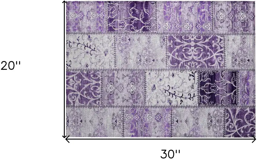 Purple Patchwork Washable Non Skid Indoor Outdoor Area Rug Photo 3