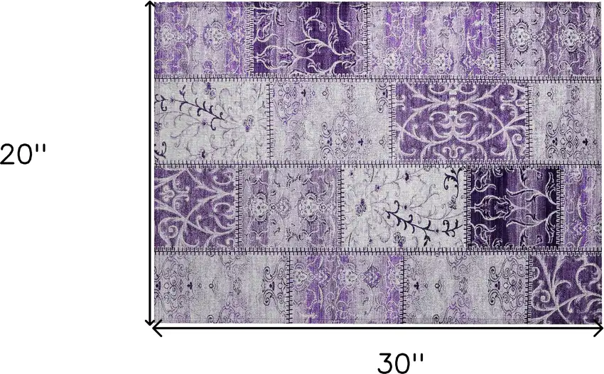 Purple Patchwork Washable Non Skid Indoor Outdoor Area Rug Photo 3