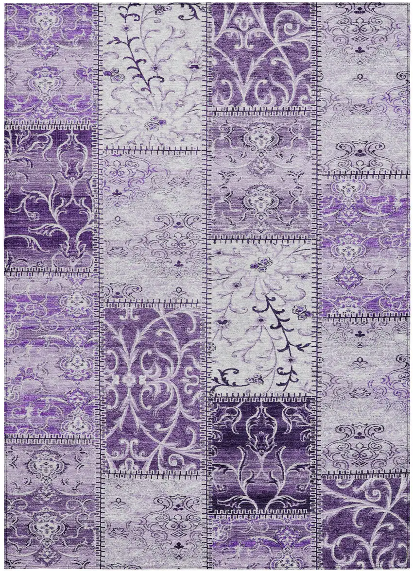 Purple Patchwork Washable Non Skid Indoor Outdoor Area Rug Photo 4