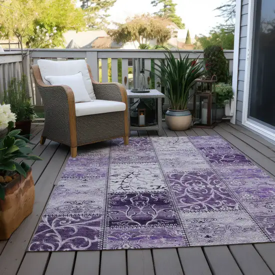 Purple Patchwork Washable Non Skid Indoor Outdoor Area Rug Photo 9
