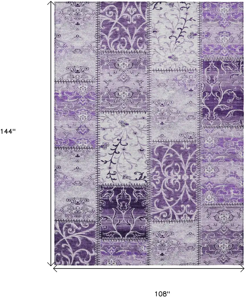 Purple Patchwork Washable Non Skid Indoor Outdoor Area Rug Photo 3