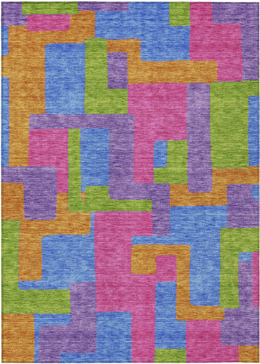 Purple Pink And Blue Abstract Washable Indoor Outdoor Area Rug Photo 1