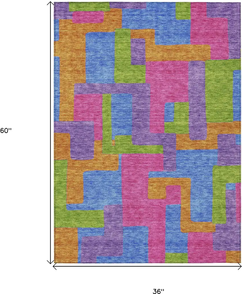 Purple Pink And Blue Abstract Washable Indoor Outdoor Area Rug Photo 3