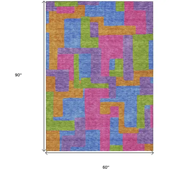 Purple Pink And Blue Abstract Washable Indoor Outdoor Area Rug Photo 3
