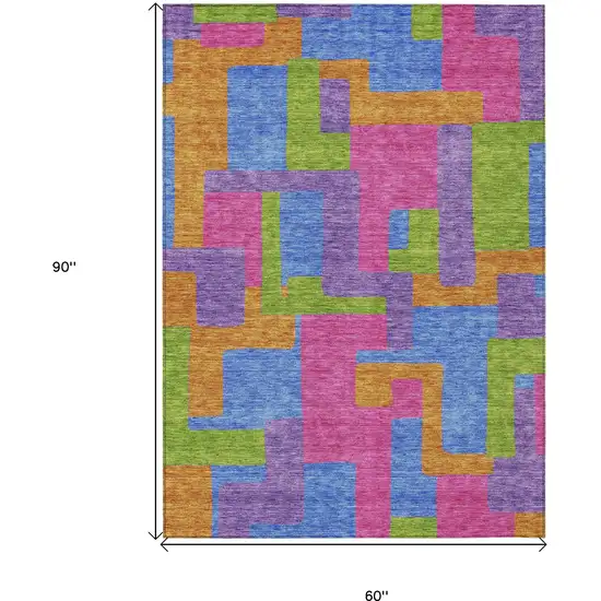 Purple Pink And Blue Abstract Washable Indoor Outdoor Area Rug Photo 3