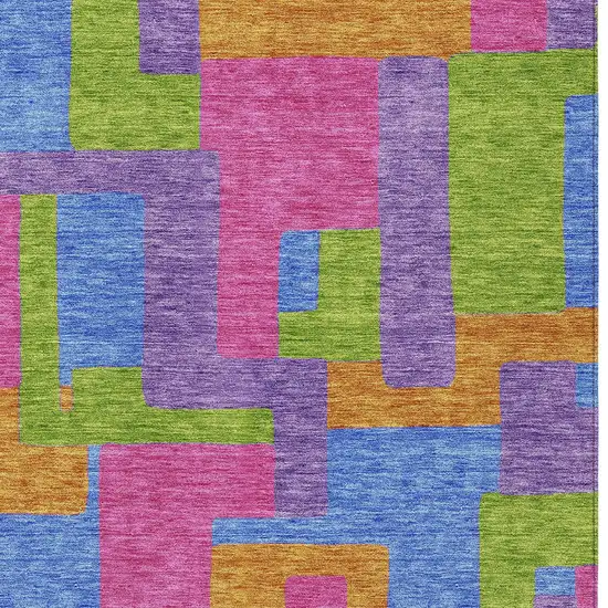 Purple Pink And Blue Abstract Washable Indoor Outdoor Area Rug Photo 4