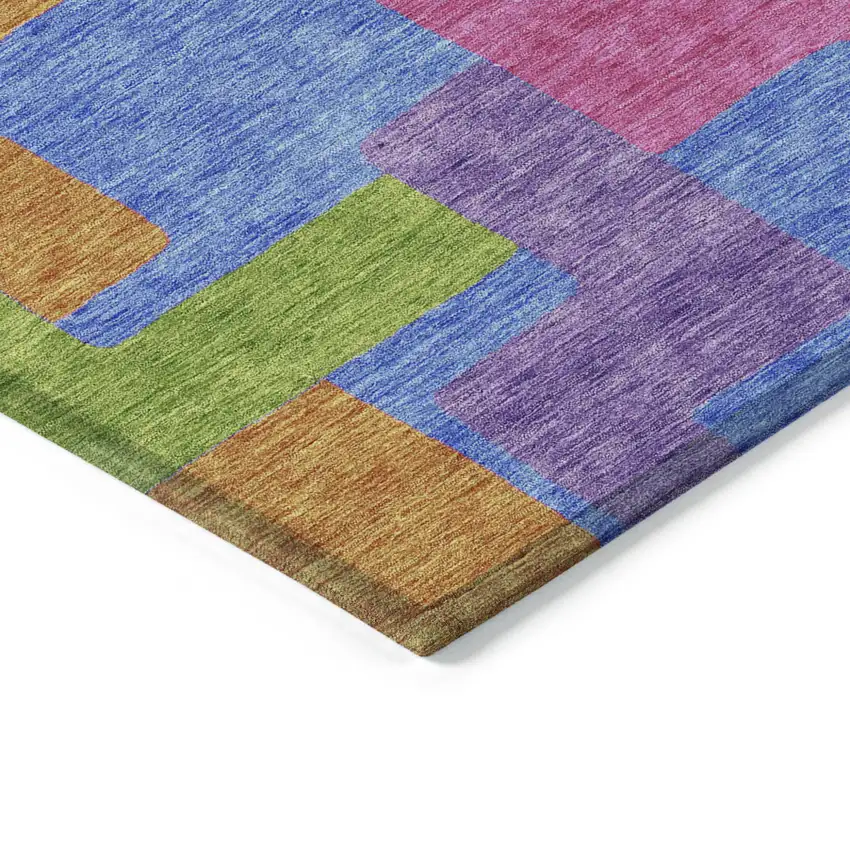 Purple Pink And Blue Abstract Washable Indoor Outdoor Area Rug Photo 2