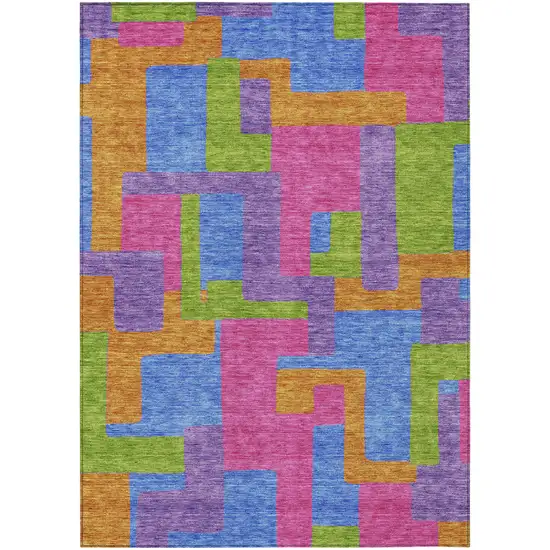 Purple Pink And Blue Abstract Washable Indoor Outdoor Area Rug Photo 1