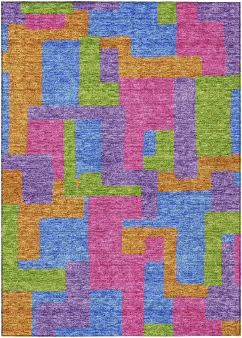 Purple Pink And Blue Abstract Washable Indoor Outdoor Area Rug Photo 1