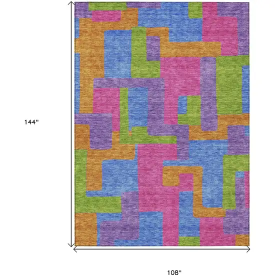 Purple Pink And Blue Abstract Washable Indoor Outdoor Area Rug Photo 3