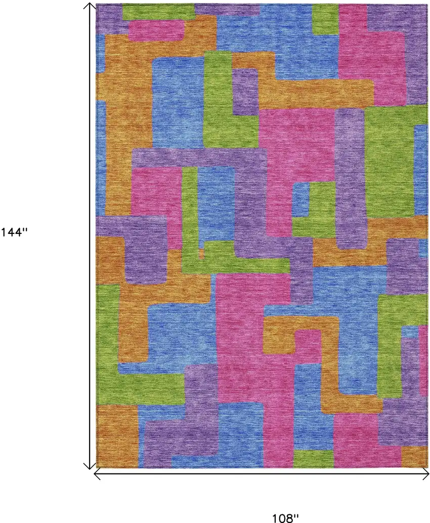 Purple Pink And Blue Abstract Washable Indoor Outdoor Area Rug Photo 3