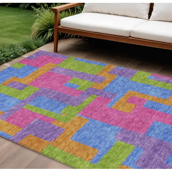 Purple Pink And Blue Abstract Washable Indoor Outdoor Area Rug Photo 1