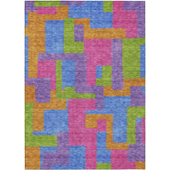 Purple Pink And Blue Abstract Washable Indoor Outdoor Area Rug Photo 1