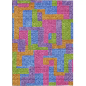 Photo of Purple Pink And Blue Abstract Washable Indoor Outdoor Area Rug