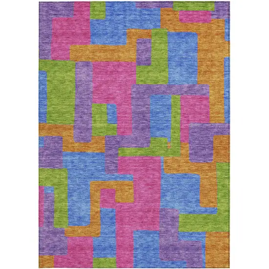 Purple Pink And Blue Abstract Washable Indoor Outdoor Area Rug Photo 6