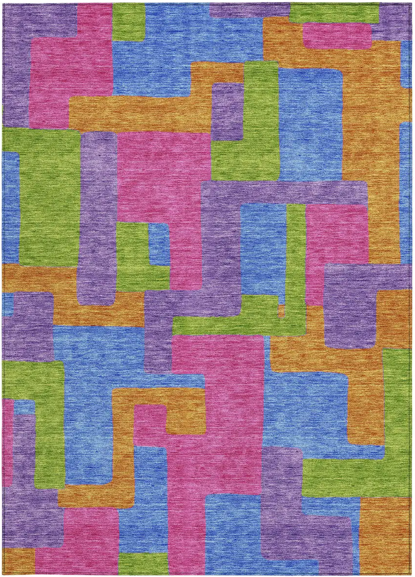 Purple Pink And Blue Abstract Washable Indoor Outdoor Area Rug Photo 6