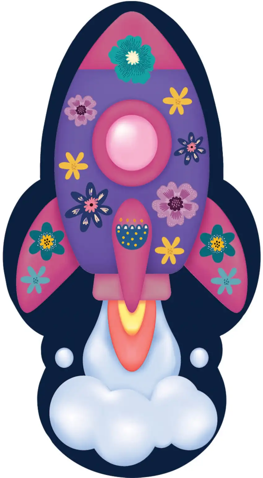 Purple Pink And Blue Spaceships Youthful Washable Area Rug Photo 2