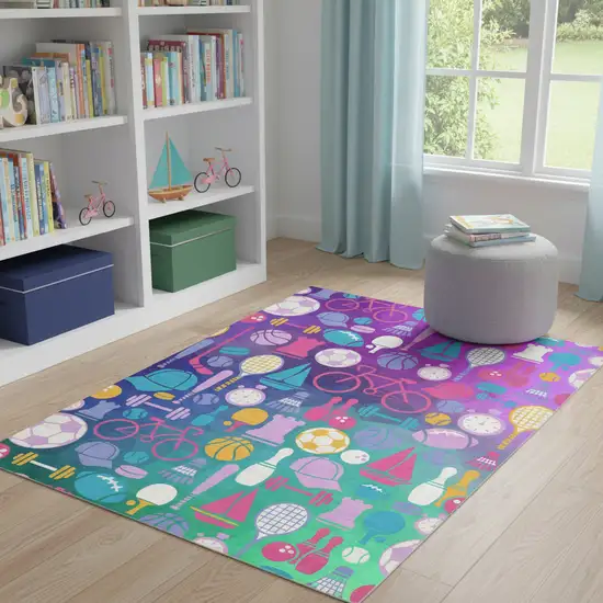 Purple Pink And Blue Sports Youthful Washable Area Rug Photo 1