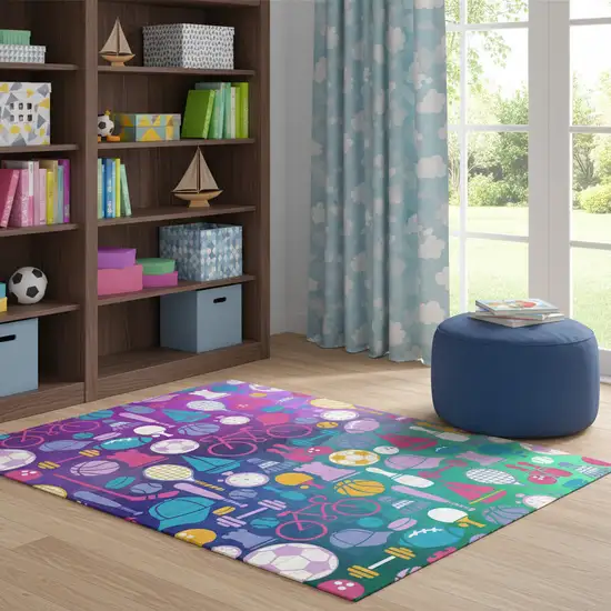 Purple Pink And Blue Sports Youthful Washable Area Rug Photo 1