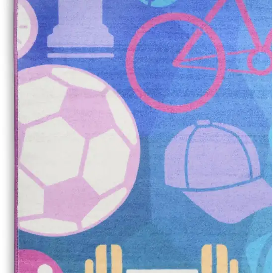 Purple Pink And Blue Sports Youthful Washable Area Rug Photo 3