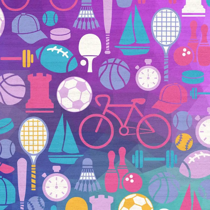 Purple Pink And Blue Sports Youthful Washable Area Rug Photo 8