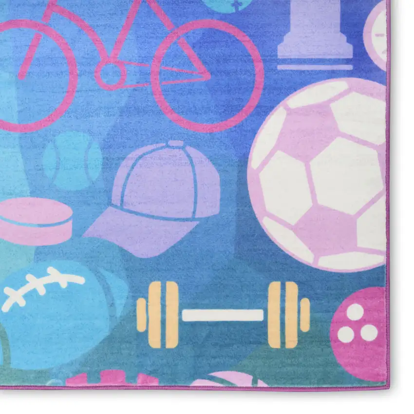Purple Pink And Blue Sports Youthful Washable Area Rug Photo 5