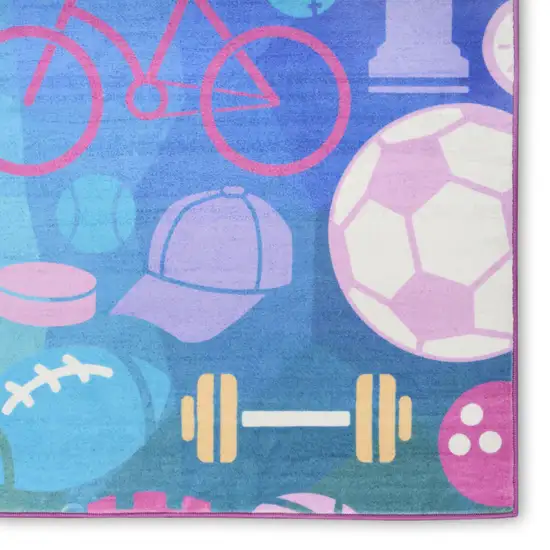 Purple Pink And Blue Sports Youthful Washable Area Rug Photo 5