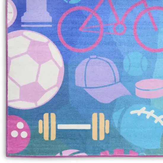 Purple Pink And Blue Sports Youthful Washable Area Rug Photo 3